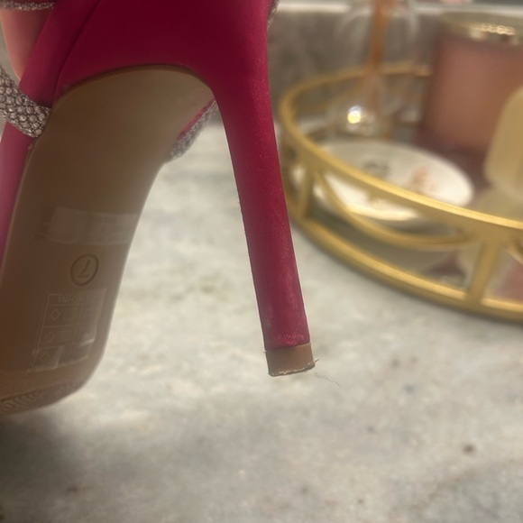 Dream Pairs Hot Pink Satin Crystal Bow Ankle-Strap Heel - Picture 8 of 9